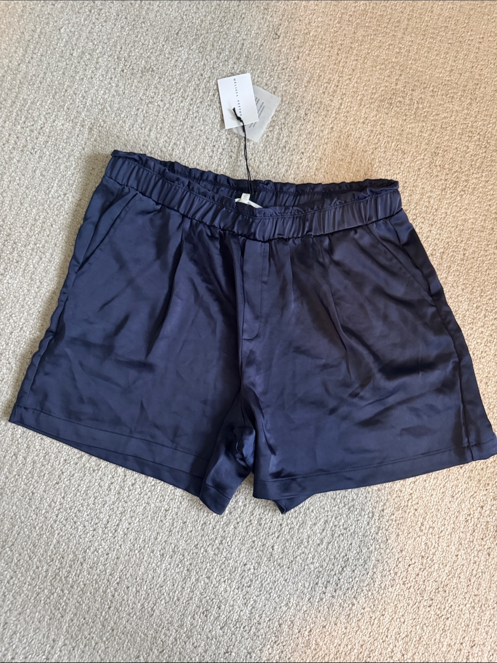 MELISSA NEPTON Navy Satin High-Waist Relaxed Shorts